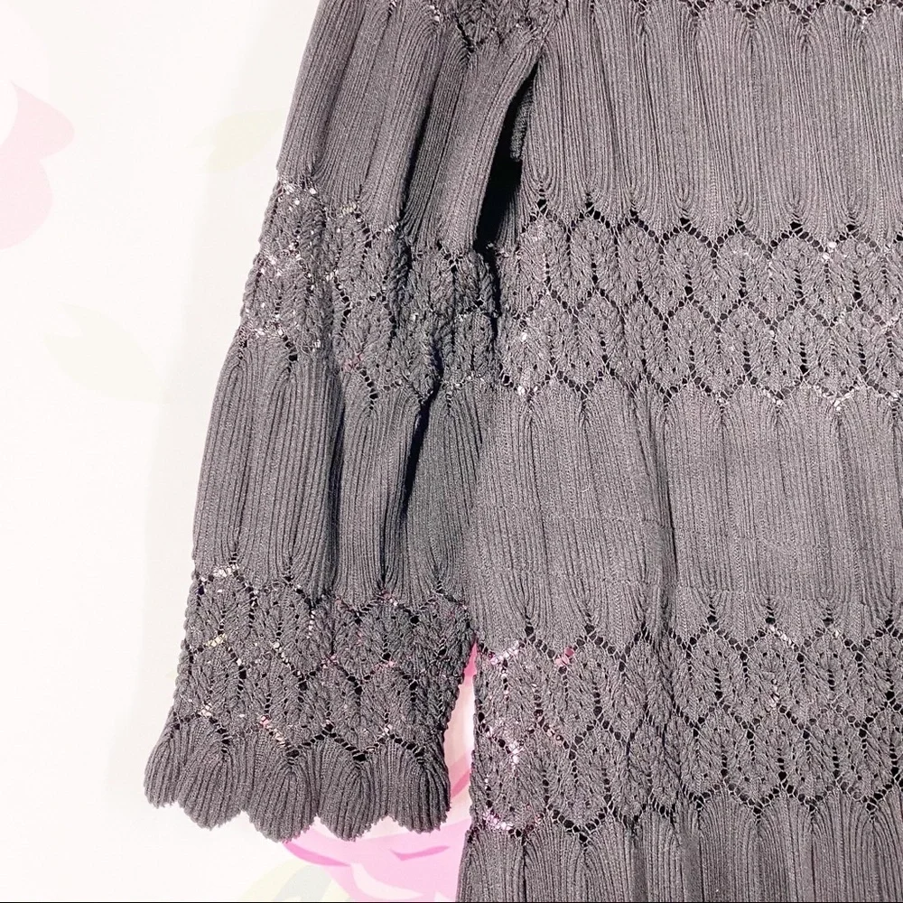 Free People Bohemian Boho Black Crochet Knit Blouse S